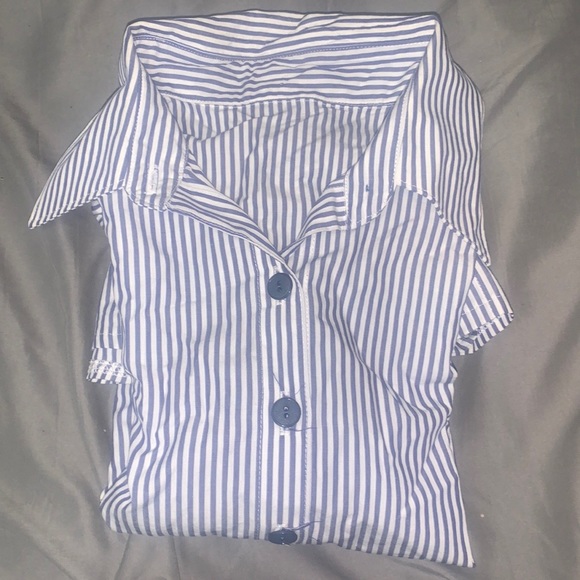 White and blue striped button up shirt - Picture 2 of 3